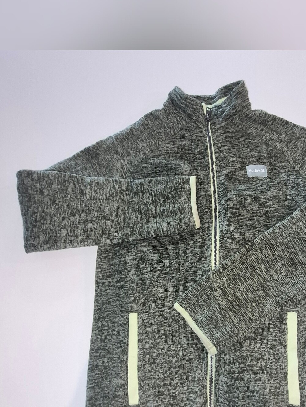 Hurley Heathered Gray Full-Zip Hoodie with Cream Trim